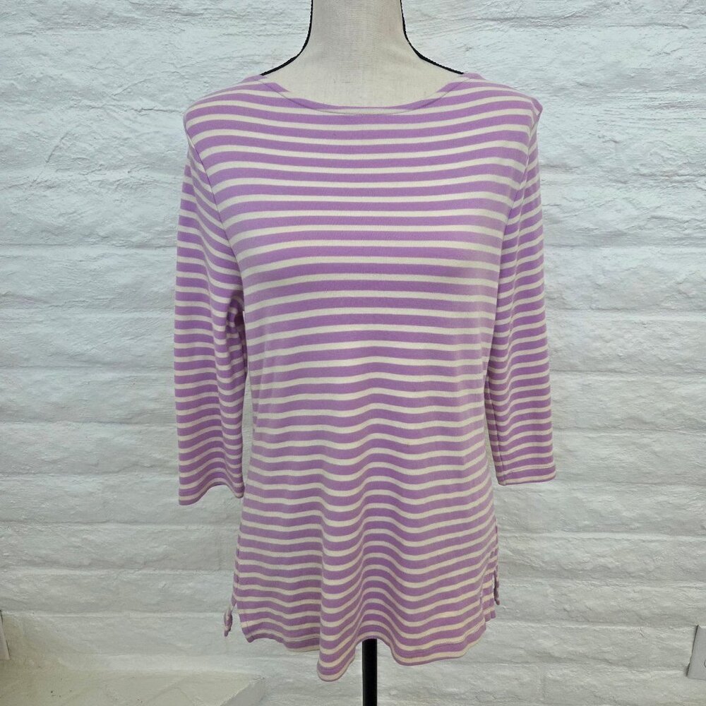 Isaac Mizrahi Live! Top Medium Essential Yarn Dye Stripe 3/4 Sleeve Purple Lilac - Picture 3 of 8